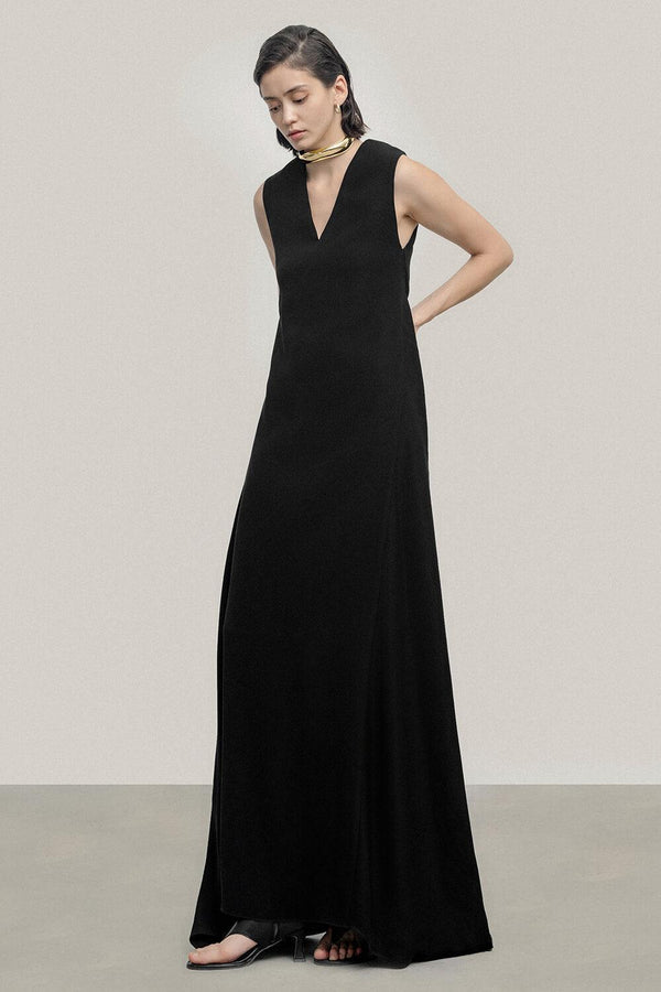 Greta A-line V-Neck Crepe Floor Length Dress