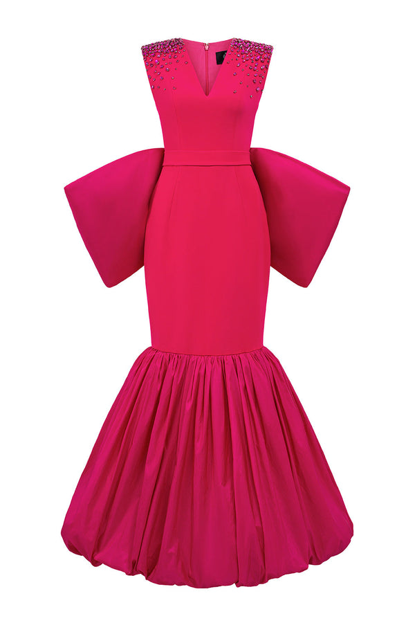 Sylvie Mermaid Bow Taffeta Floor Length Dress Fuchsia Gown Dress I.H.F Atelier