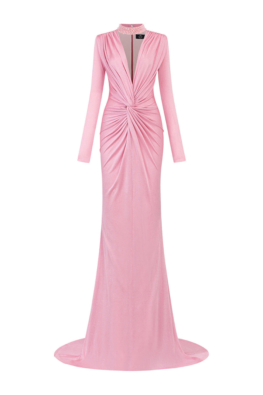 Adelina Trumpet Twisted Jersey Extra Long Length Dress Light Pink Gown Dress I.H.F Atelier