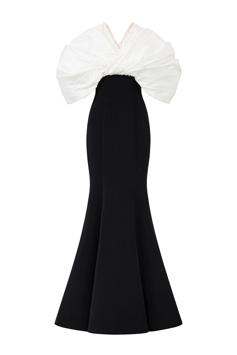 Melina Mermaid Draped Crepe Floor Length Dress Black and White Gown Dress I.H.F Atelier
