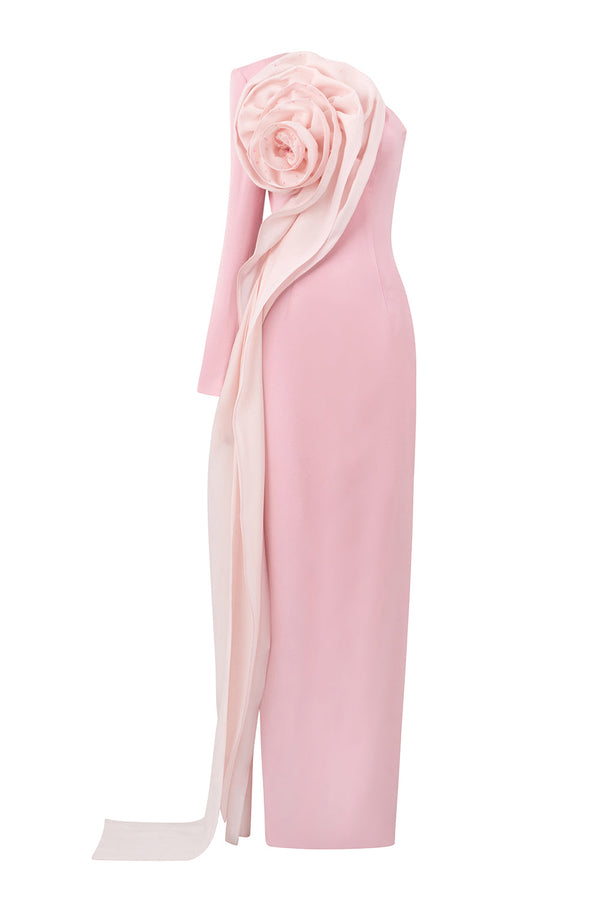 Micah Sheath Flower Applique Silk Crepe Floor Length Dress Pastel Pink Gown Dress I.H.F Atelier