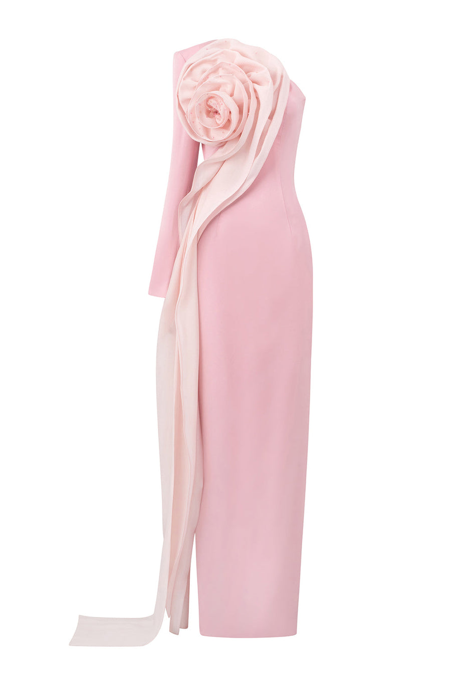 Micah Sheath Flower Applique Silk Crepe Floor Length Dress Pastel Pink Gown Dress I.H.F Atelier
