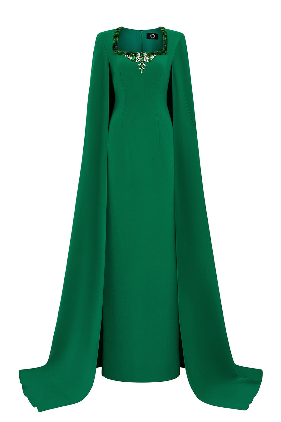 Samara Sheath Cape Sleeved Crepe Floor Length Dress Dark Green Gown Dress I.H.F Atelier