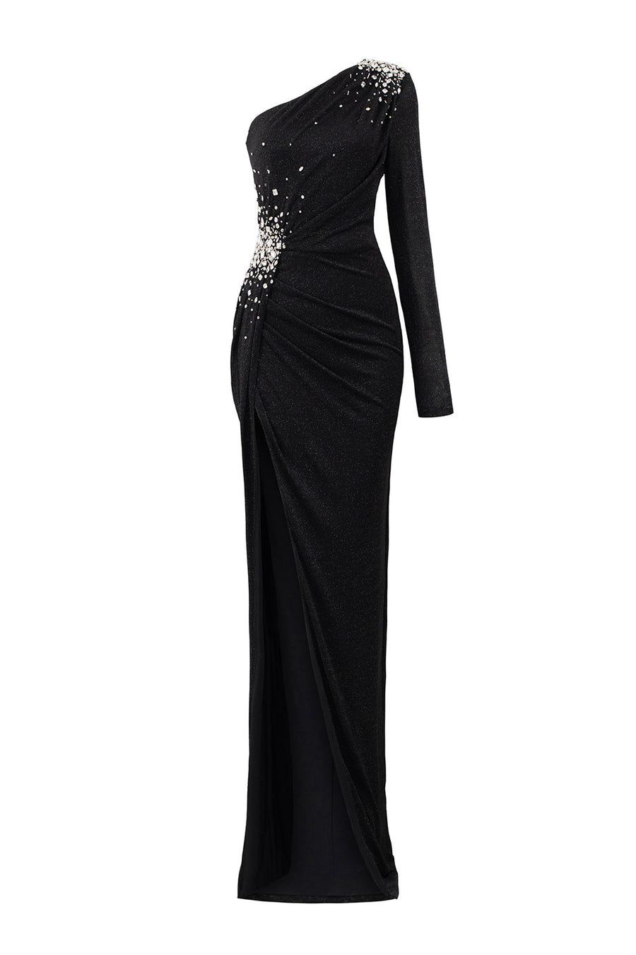 Adelyn Slit Asymmetric Jersey Floor Length Dress Black Gown Dress I.H.F Atelier