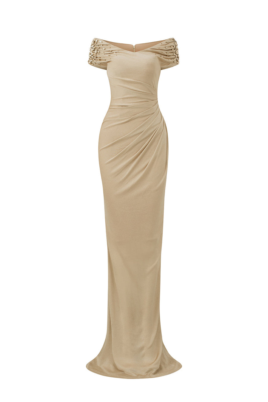 Hazel Bodycon Draped Jersey Floor Length Dress Beige Gown Dress I.H.F Atelier