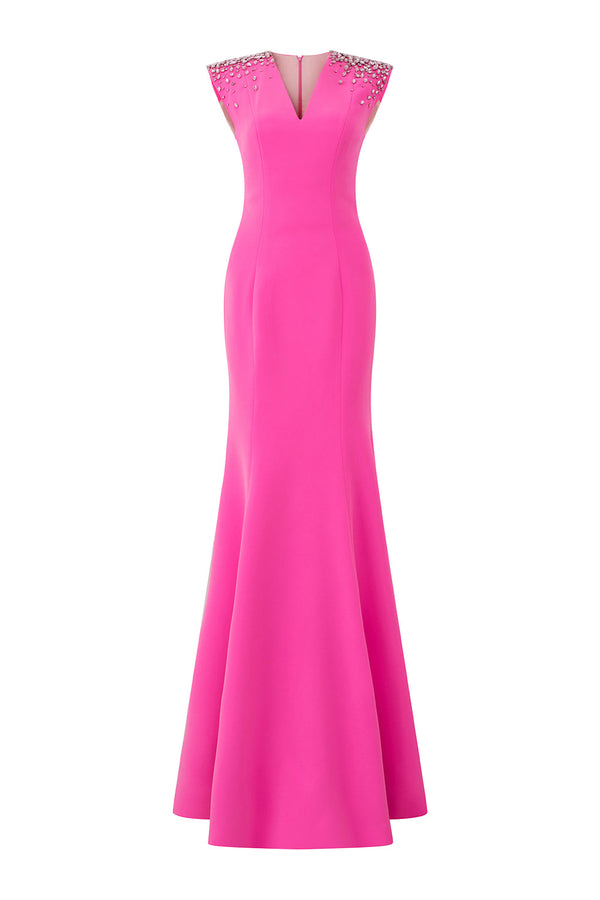 Avah Trumpet Sleeveless Crepe Floor Length Dress Hot Pink Gown Dress I.H.F Atelier