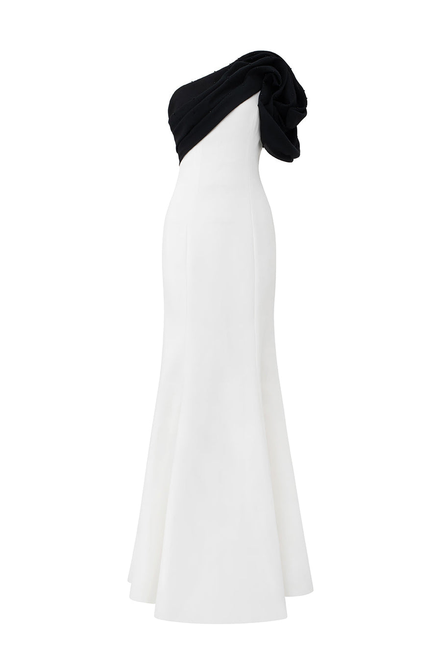 Annie Trumpet One Shoulder Organza Crepe Floor Length Dress Black and White Gown Dress I.H.F Atelier