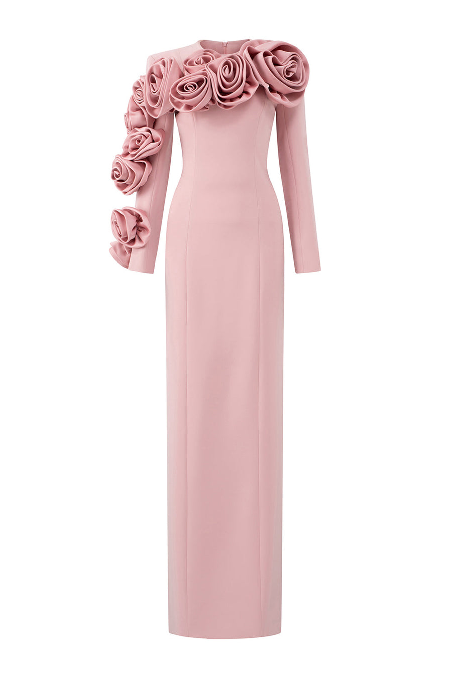 Laurel Sheath Flower Applique Silk Crepe Floor Length Dress Pink Nude Gown Dress I.H.F Atelier