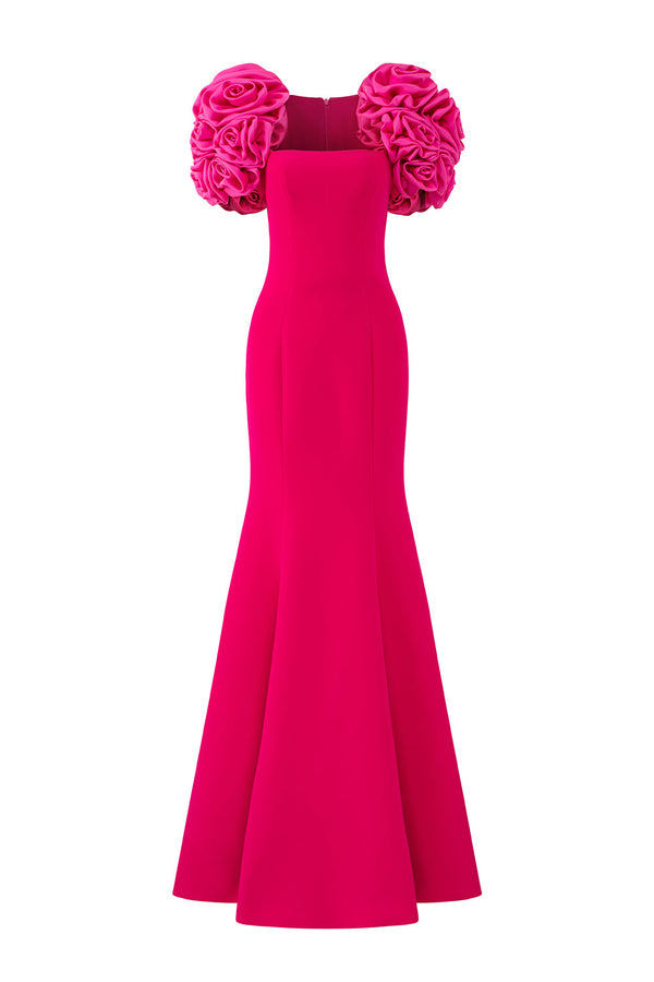 Alani Mermaid Square Neck Silk Crepe Floor Length Dress Fuchsia Gown Dress I.H.F Atelier
