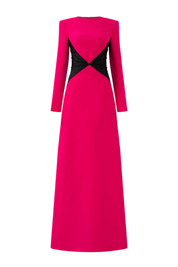 Kyra A-line Square Shoulder Silk Crepe Floor Length Dress Fuchsia Black Gown Dress I.H.F Atelier