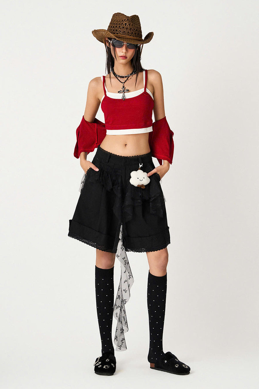 Yumi A-line Ruffled Jean Knee-length Shorts 7