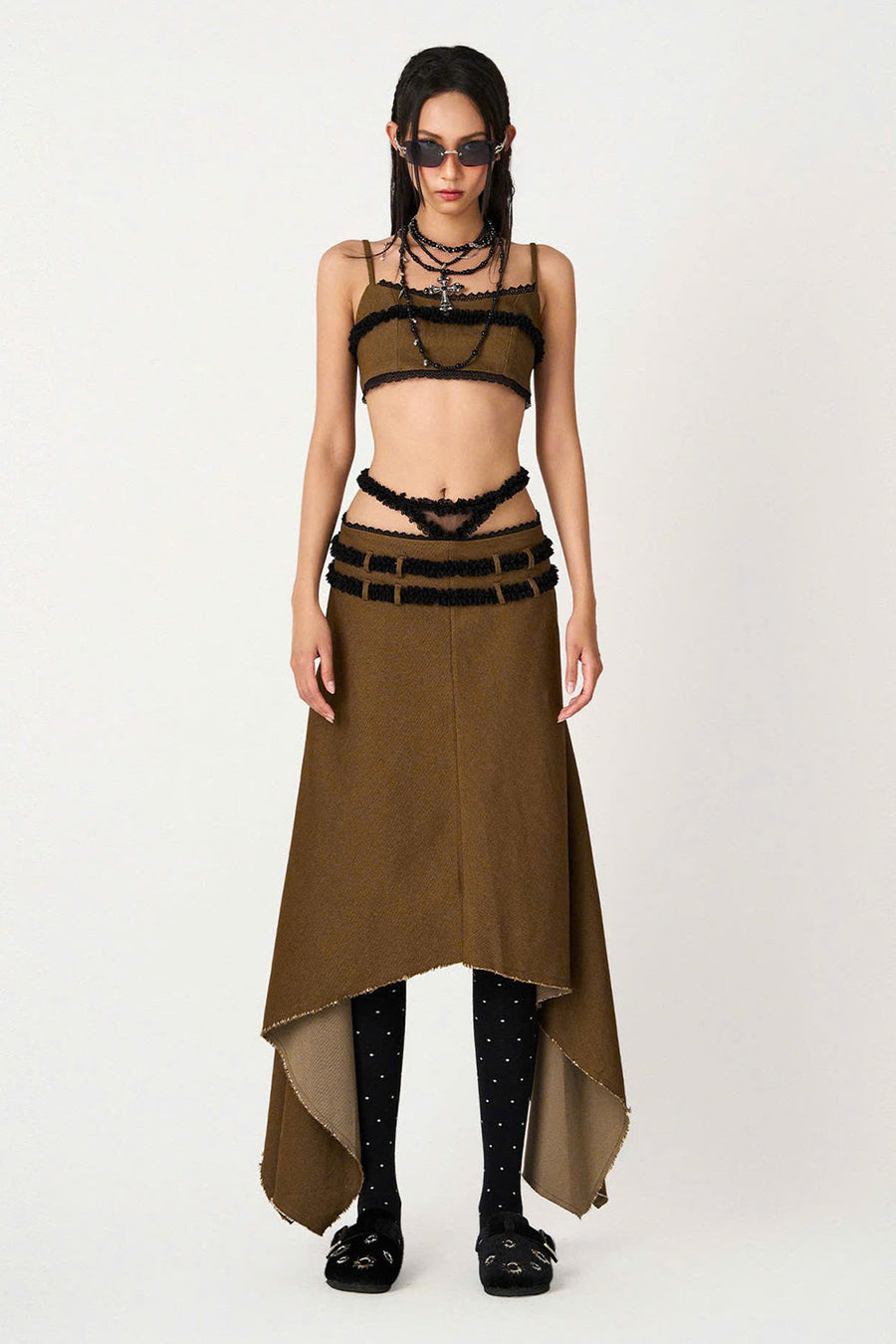 Lucia A-line High Waist Khaki High-low Skirt 6