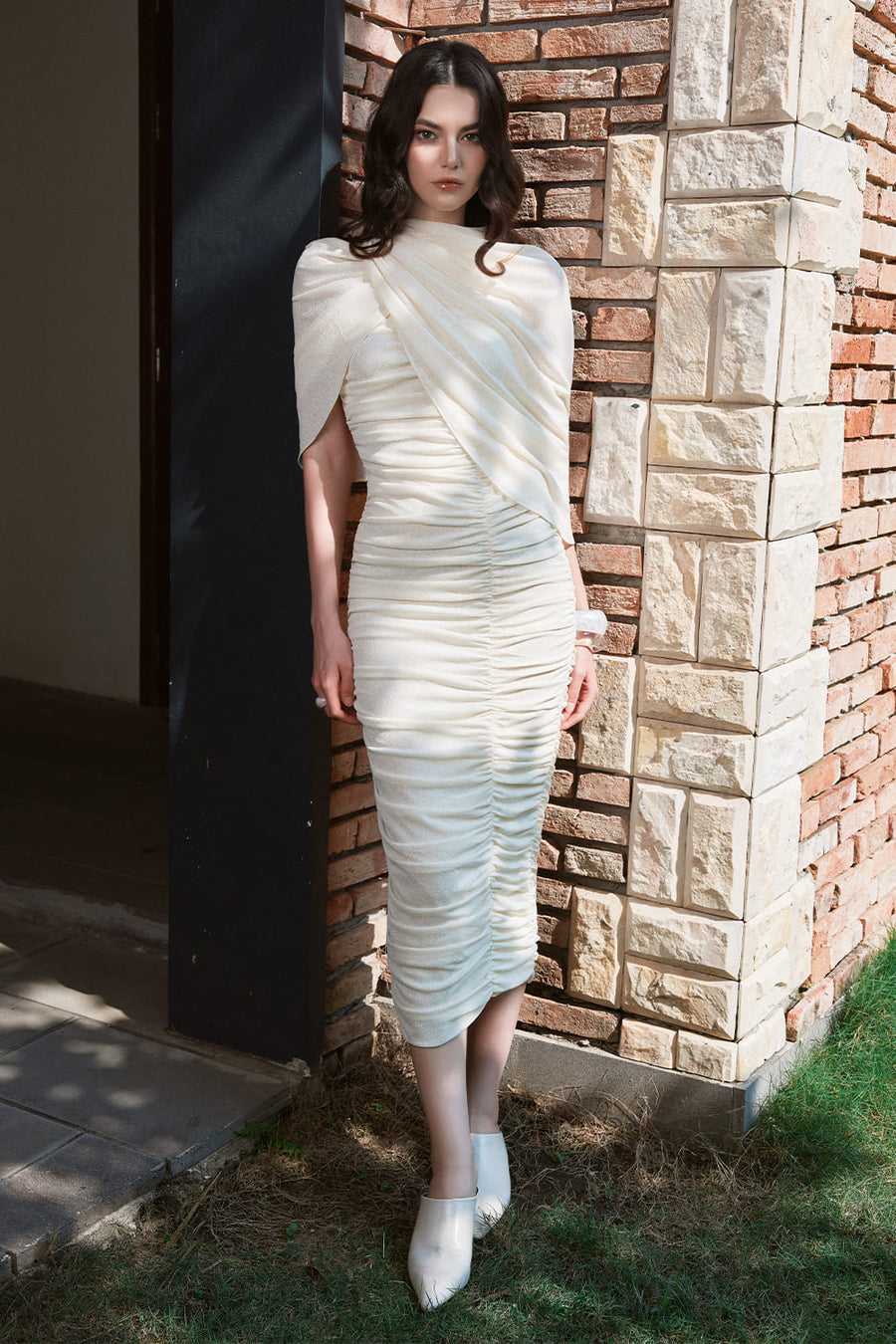 Eden Bodycon Gathered Cotton Spandex Midi Dress 1