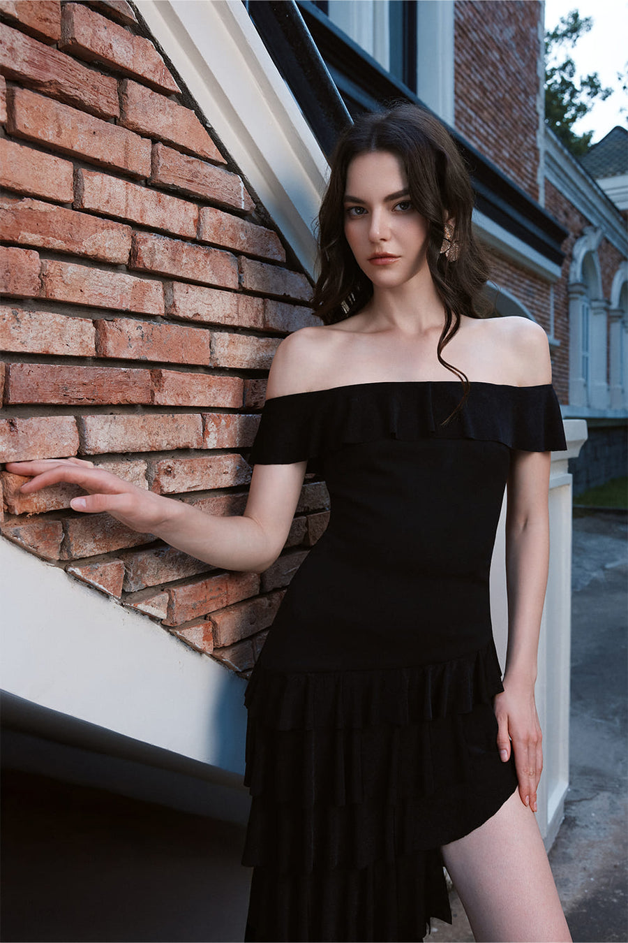 Queen Asymmetric Ruffle Layer Cotton Spandex Maxi Dress 4