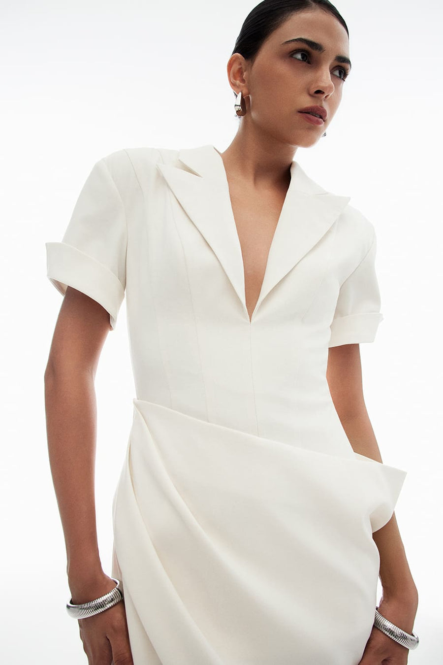 Alba Sheath Plunge Neck Silk Blend Ankle Length Dress 2