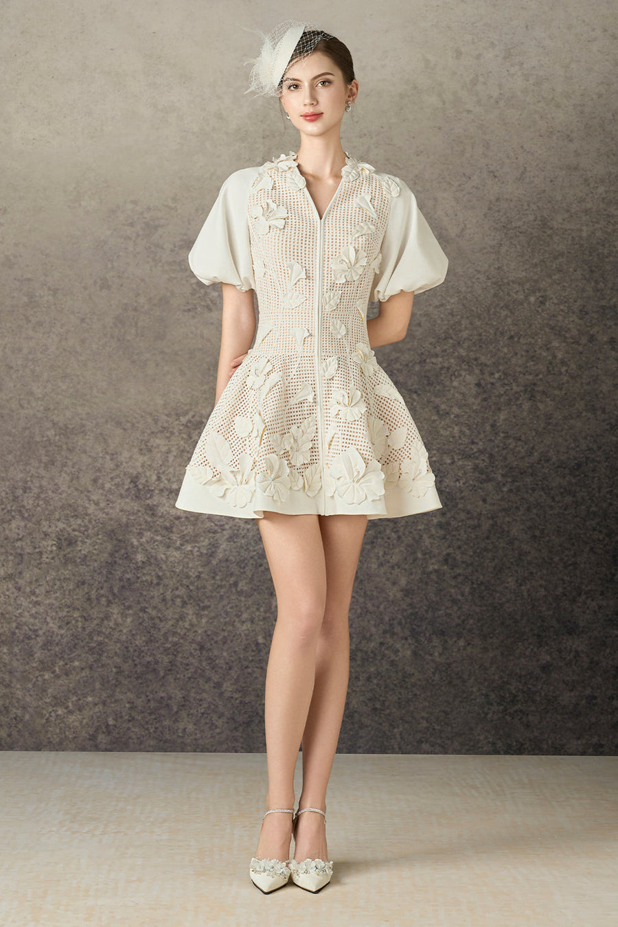 Caedia A-line Puffy Sleeved Mesh Lace Mini Dress 5