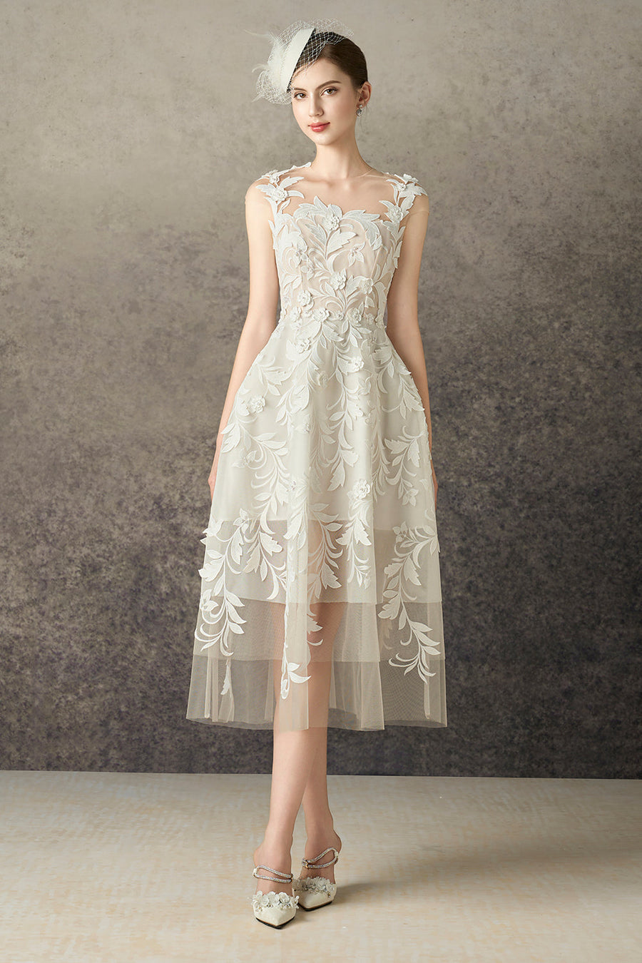 Thessia A-line Illusion Neck Mesh Lace Midi Dress 5