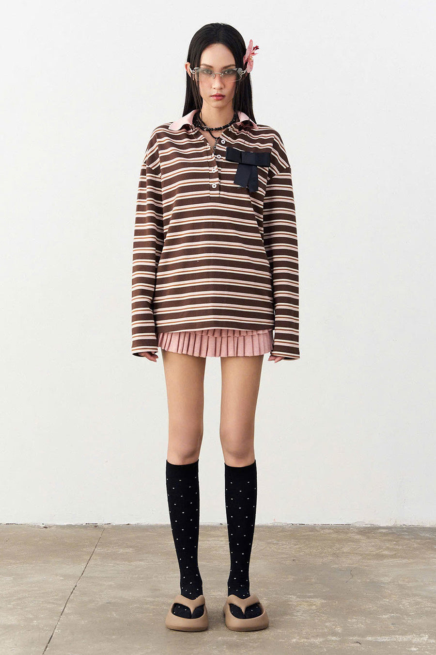Rabbit Drop Waist Knife-Pleated Rib Knit Mini Skirt 5