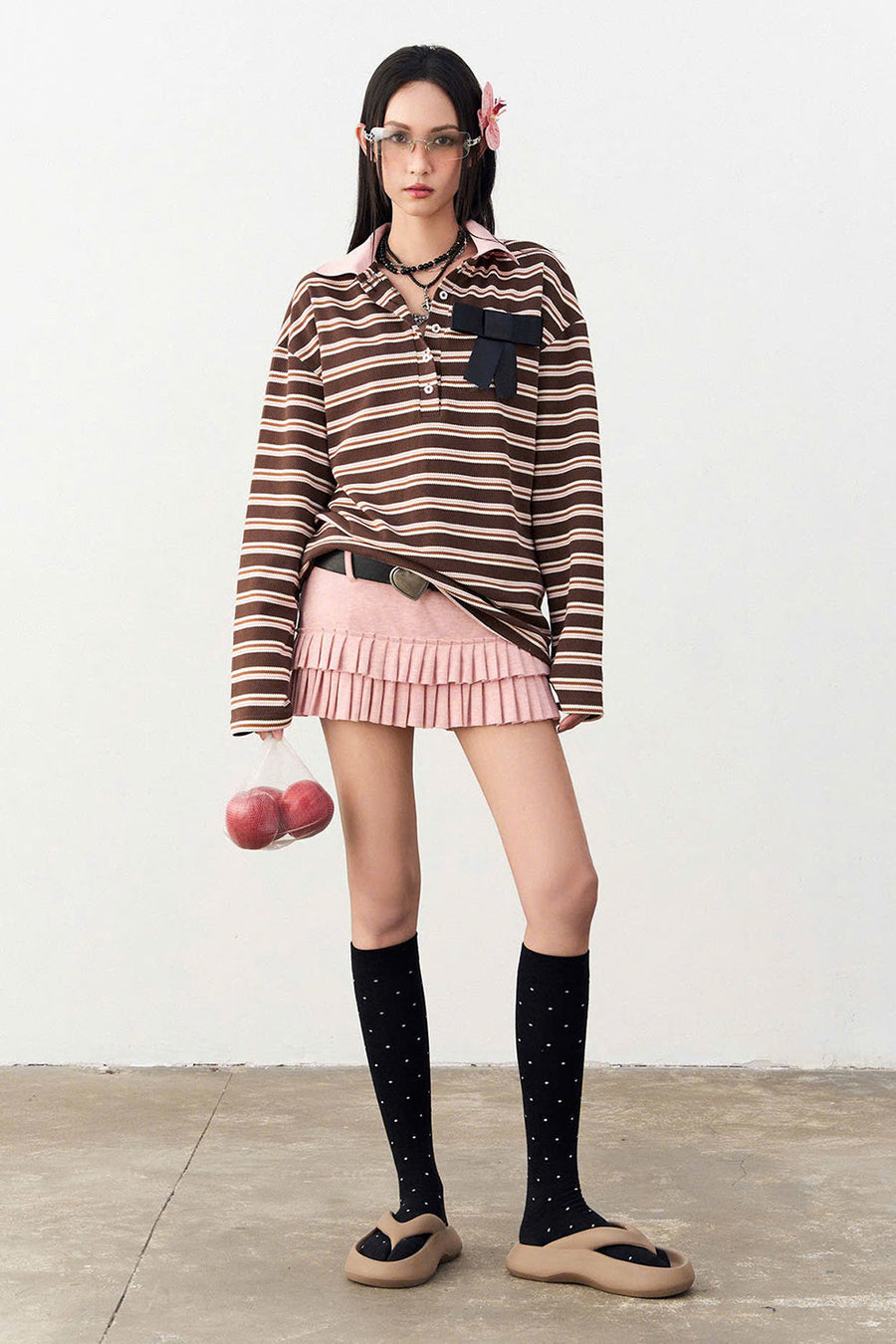 Rabbit Drop Waist Knife-Pleated Rib Knit Mini Skirt 1