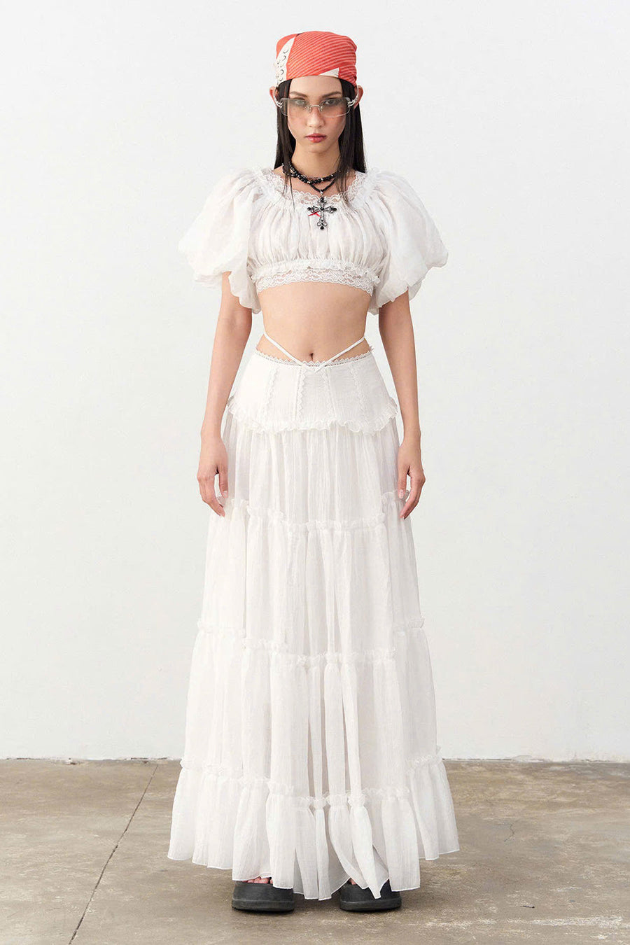 Wetsy Blouson Bubble Sleeved Denim Crop Top 1