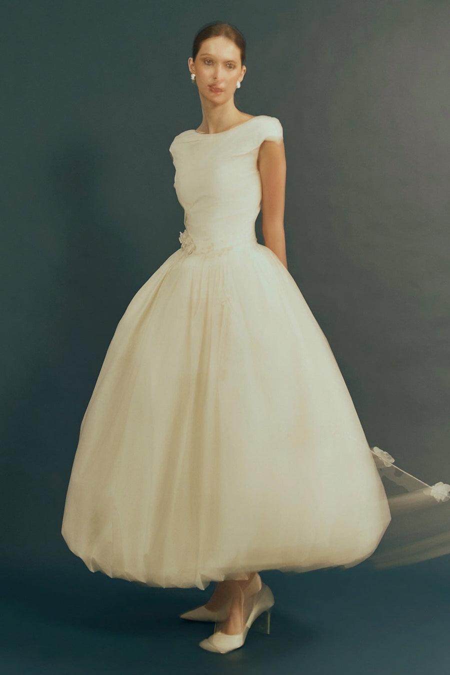 Blooming Bubble Cap Sleeved Cotton Ankle Length Dress 5