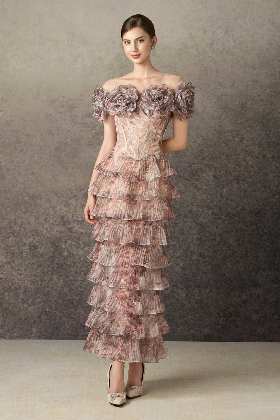 Avenel Sheath Tiered Chiffon Calf Length Set 6