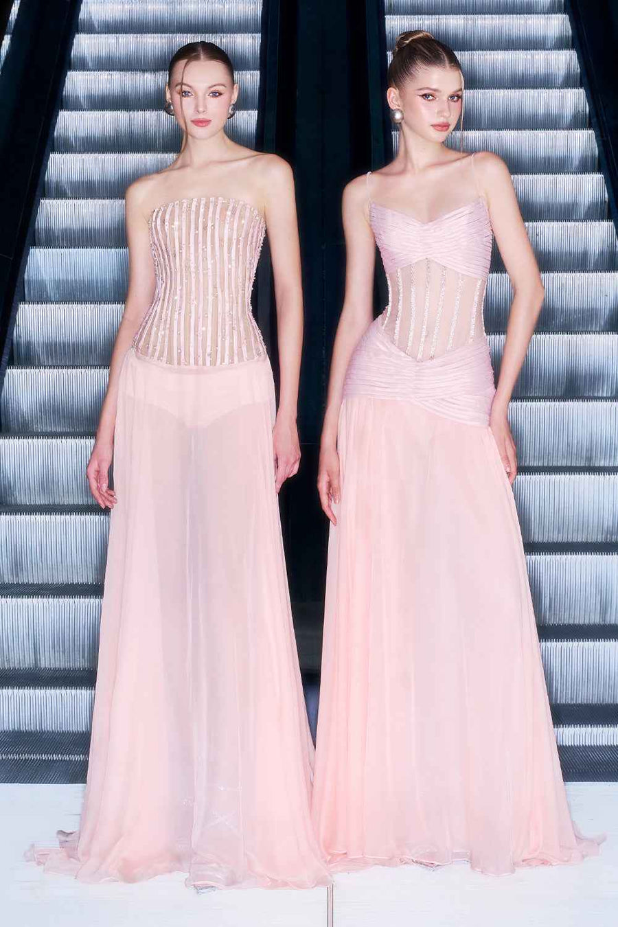 Nyssara Sheath Corset Waist Chiffon Floor Length Dress