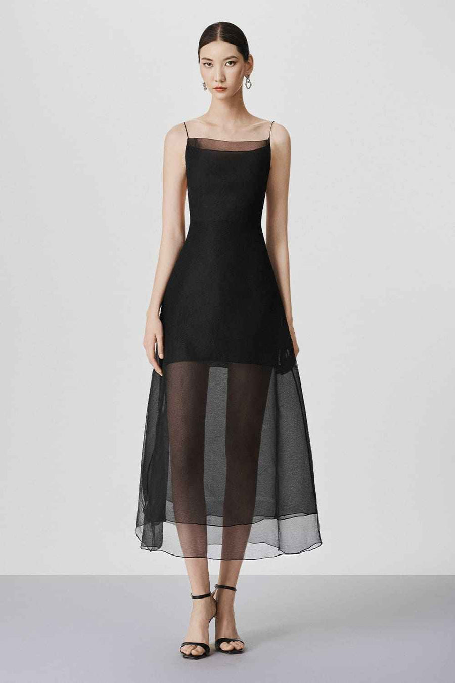 Roselyn A-line Sheer Organza Calf Length Dress