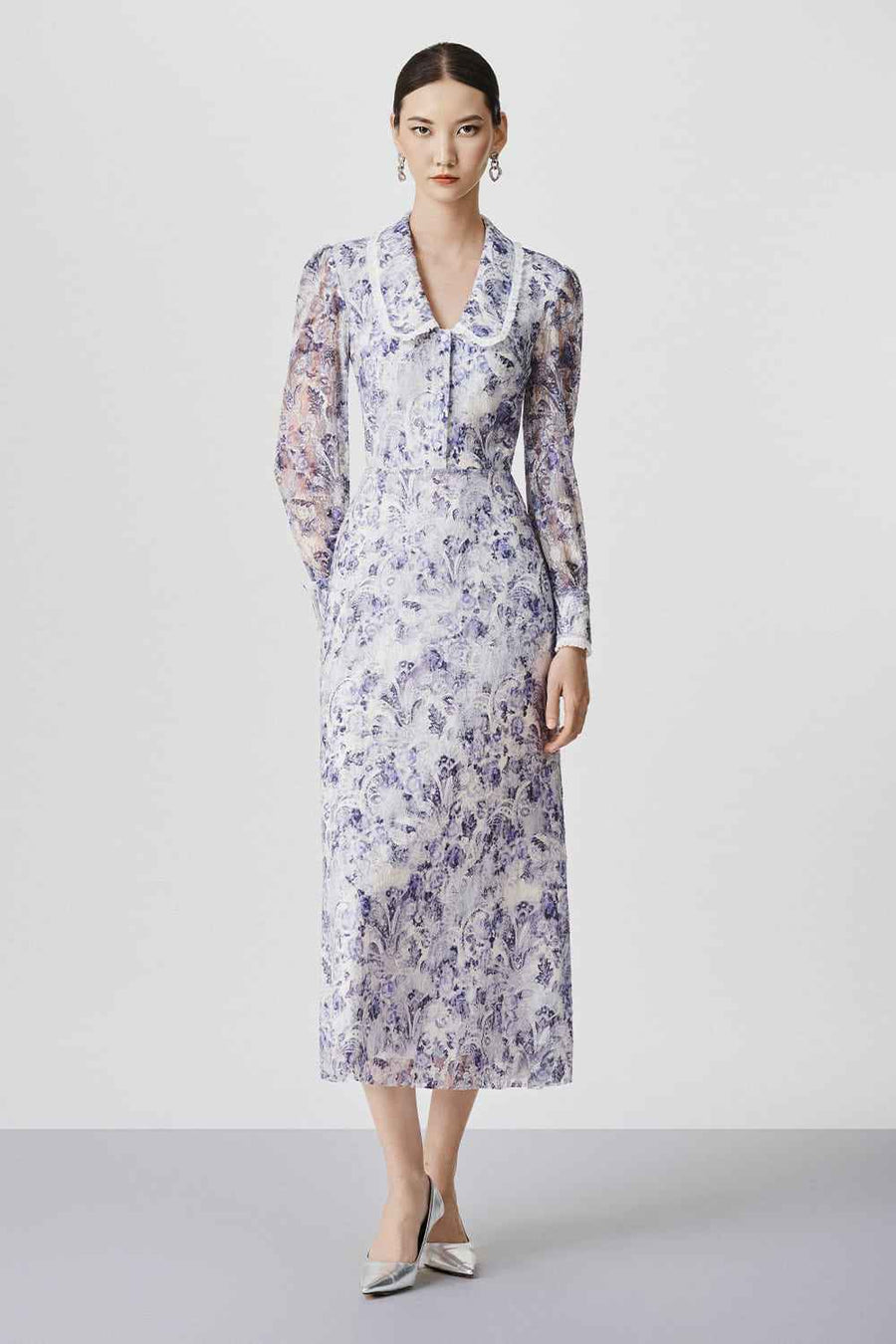 Joelle Sheath Peter Pan Collar Lace Maxi Dress