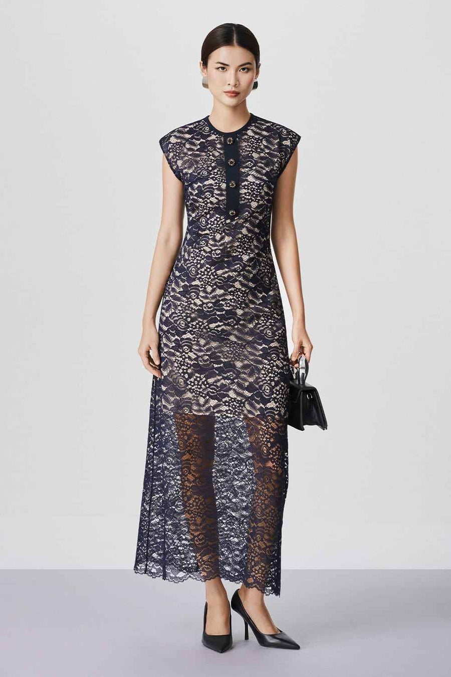 Martha A-line Cap Sleeved Lace Maxi Dress