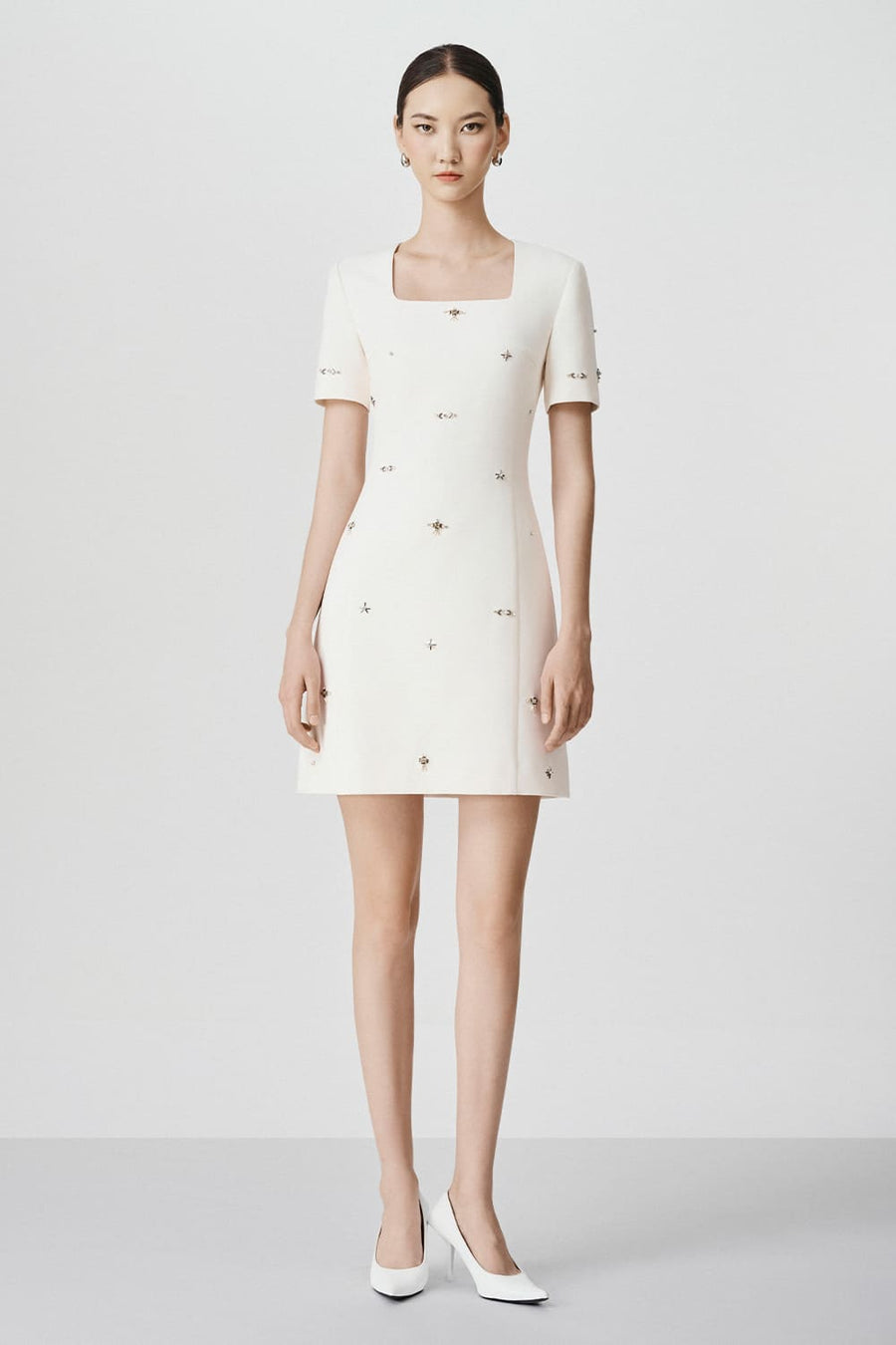 Thalia A-line Bead Wool Mini Dress 1