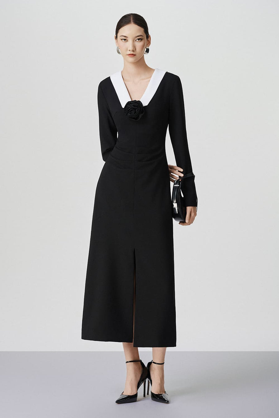Angie A-line Front Slit Cotton Calf Length Dress 1