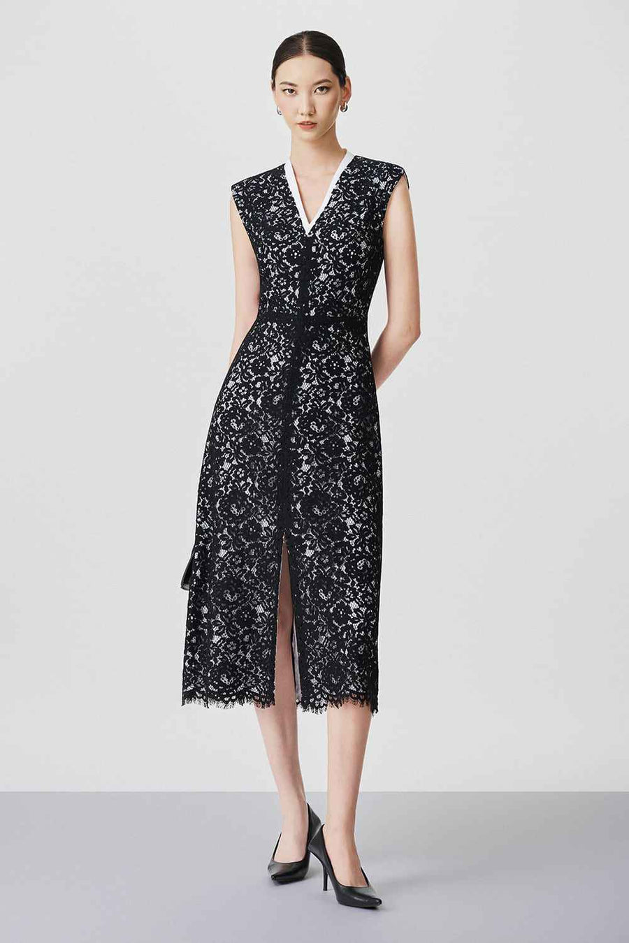 Selene A-line V-Neck Cotton Lace Midi Dress