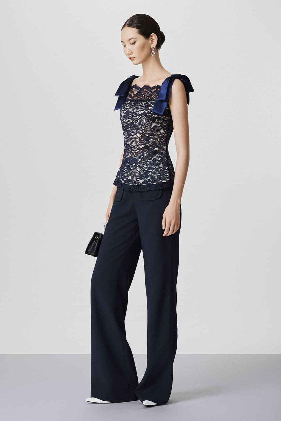 Nellie Straight Patch Pocket Wool Floor Length Pants