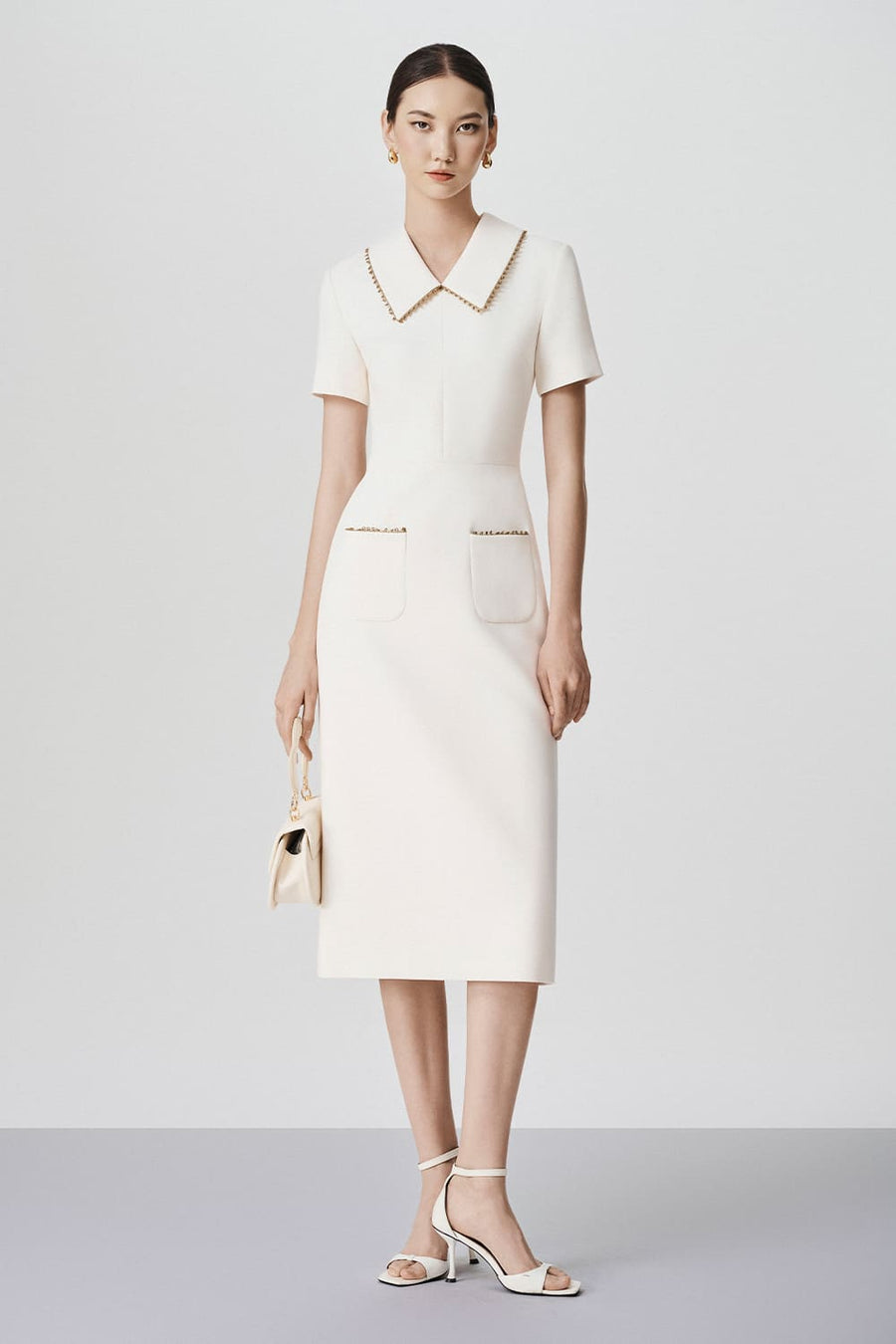 Halo Sheath Peter Pan Collar Wool Calf Length Dress 1