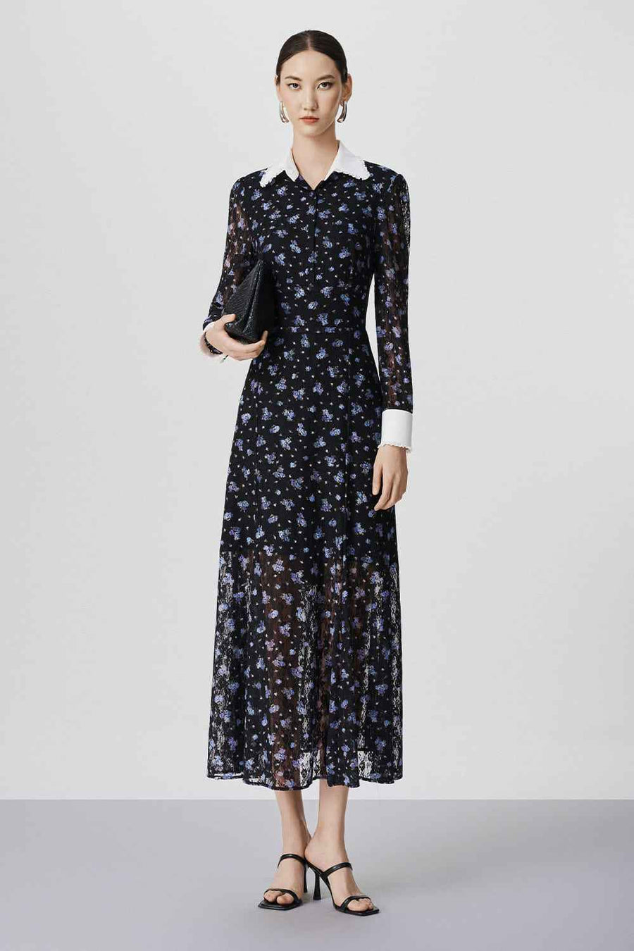 Elodie A-line Cuff Sleeved Lace Maxi Dress