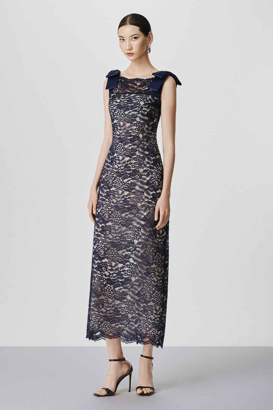 Dani Sheath Bow Lace Maxi Dress