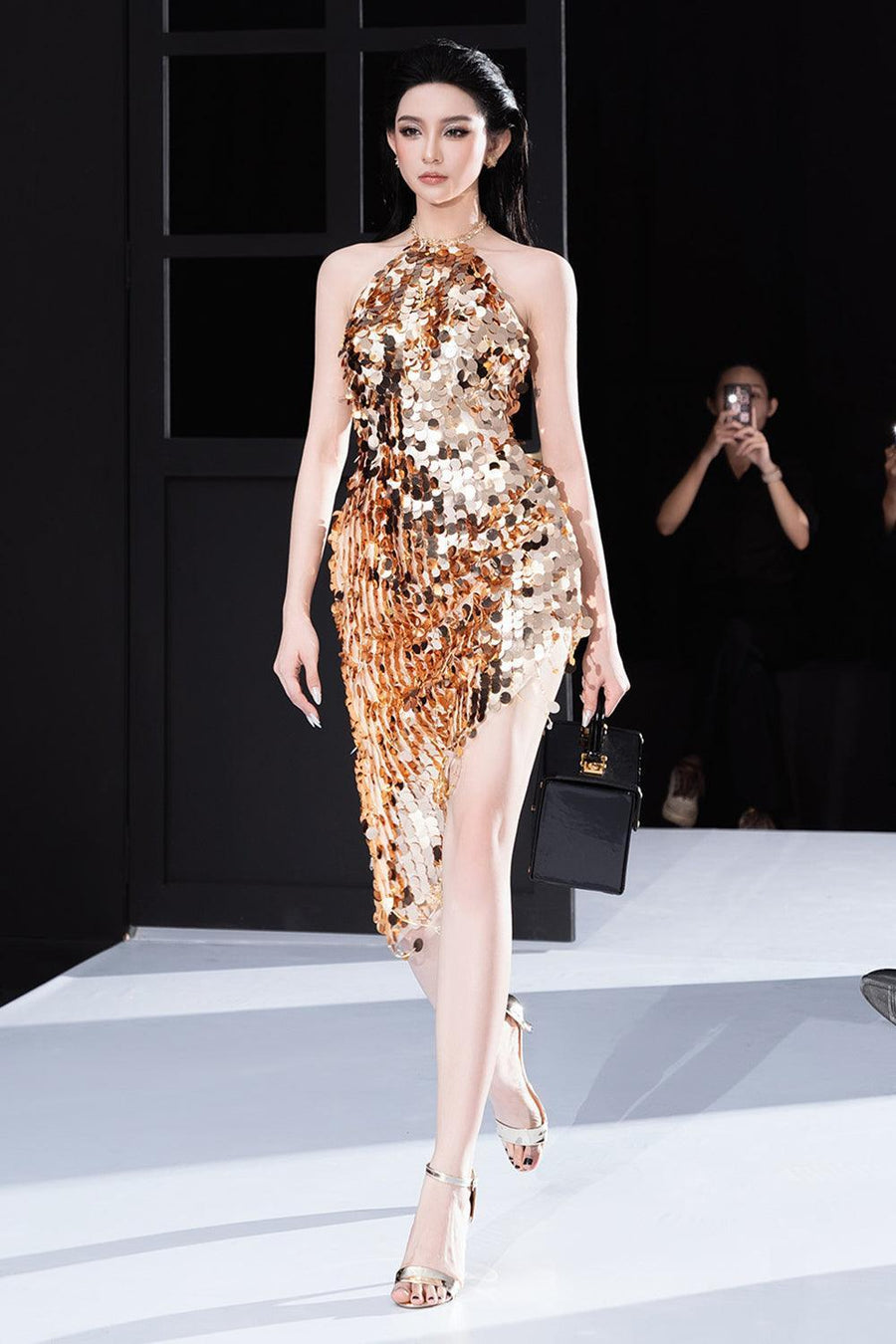 Guilty Asymmetric Halter Neck Sequin Knee-length Dress Knee Length Dress Darling Diva
