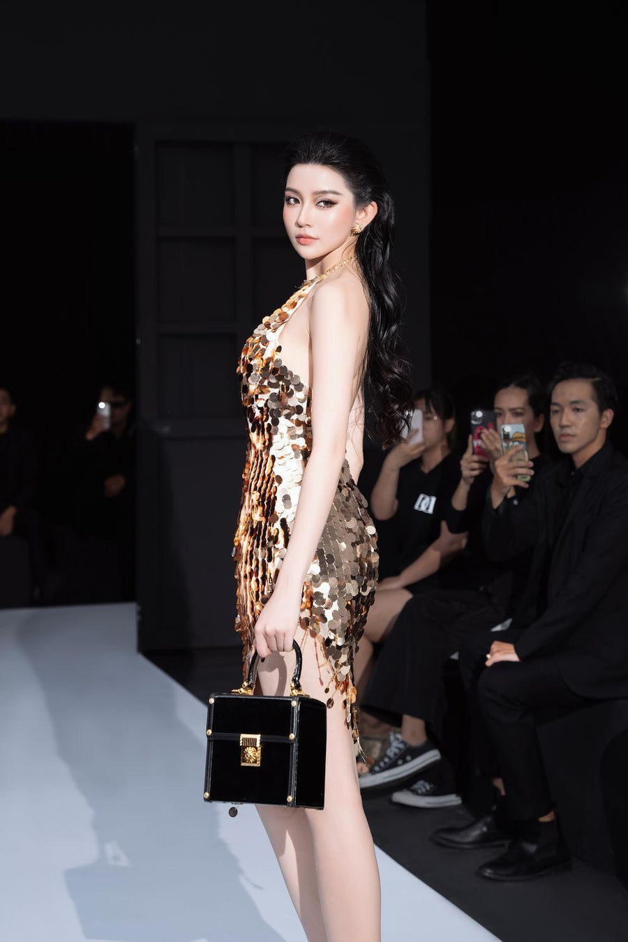 Guilty Asymmetric Halter Neck Sequin Knee-length Dress Knee Length Dress Darling Diva