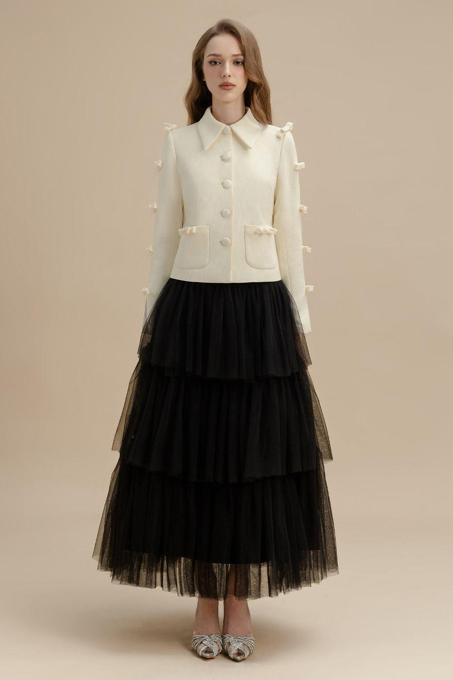 Gwyneth Layered Gathered Tulle Ankle Length Skirt Skirt LAMORIS