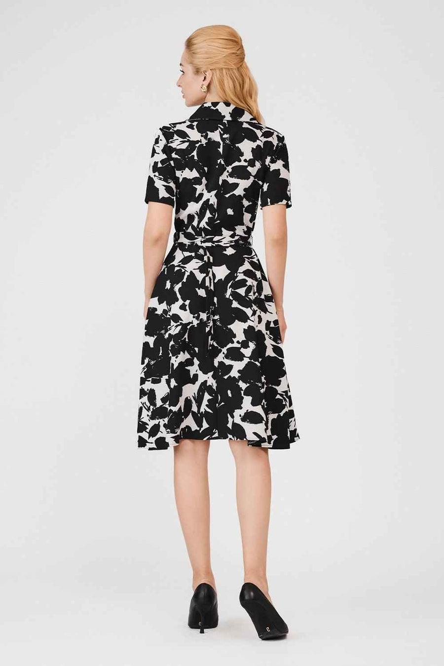 Hadlee Fit and Flare Notch Lapel Poly Silk Midi Dress