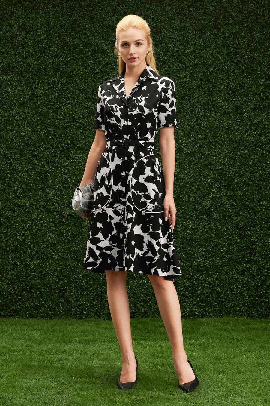 Hadlee Fit and Flare Notch Lapel Poly Silk Midi Dress 5
