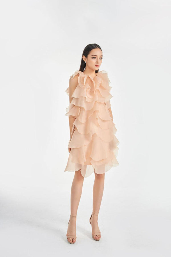 Hailey Layered Sleeveless Organza Knee-length Dress