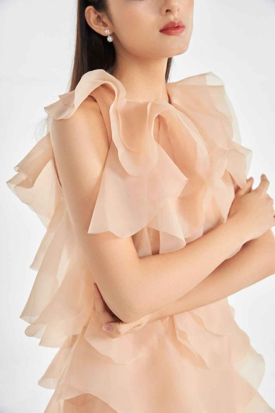 Hailey Layered Sleeveless Organza Knee-length Dress