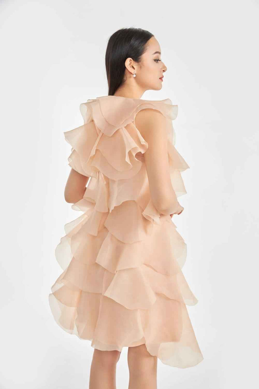 Hailey Layered Sleeveless Organza Knee-length Dress