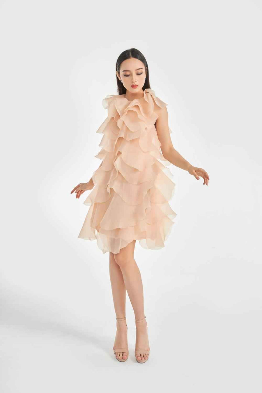 Hailey Layered Sleeveless Organza Knee-length Dress
