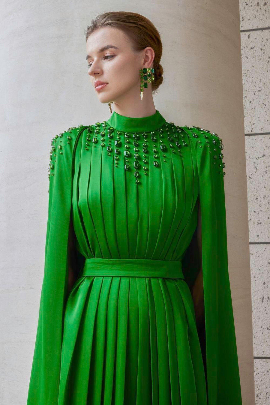 Halcyon Cape Pleated Silk Floor Length Dress Gown Dress I.H.F Atelier