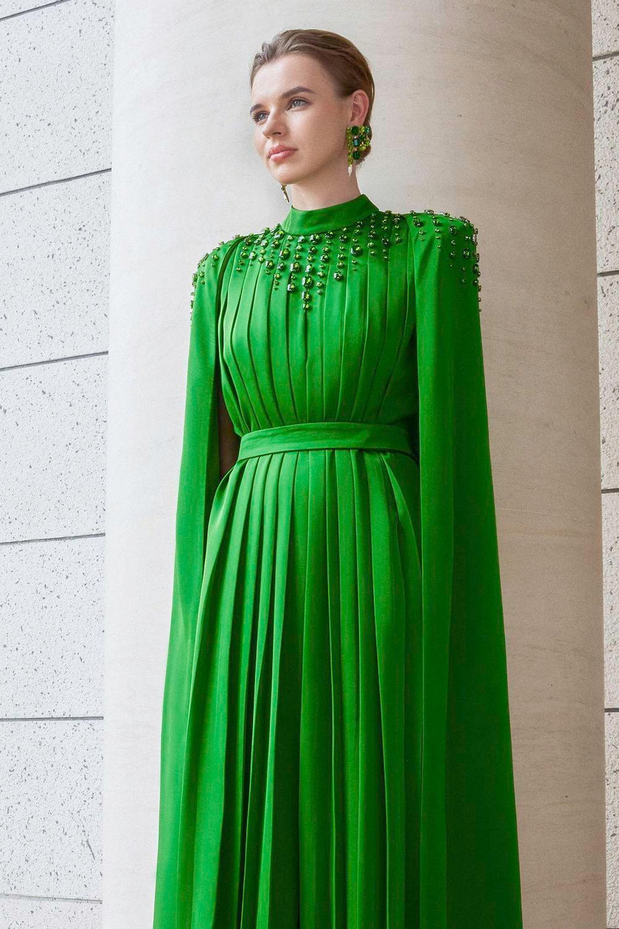 Halcyon Cape Pleated Silk Floor Length Dress Gown Dress I.H.F Atelier