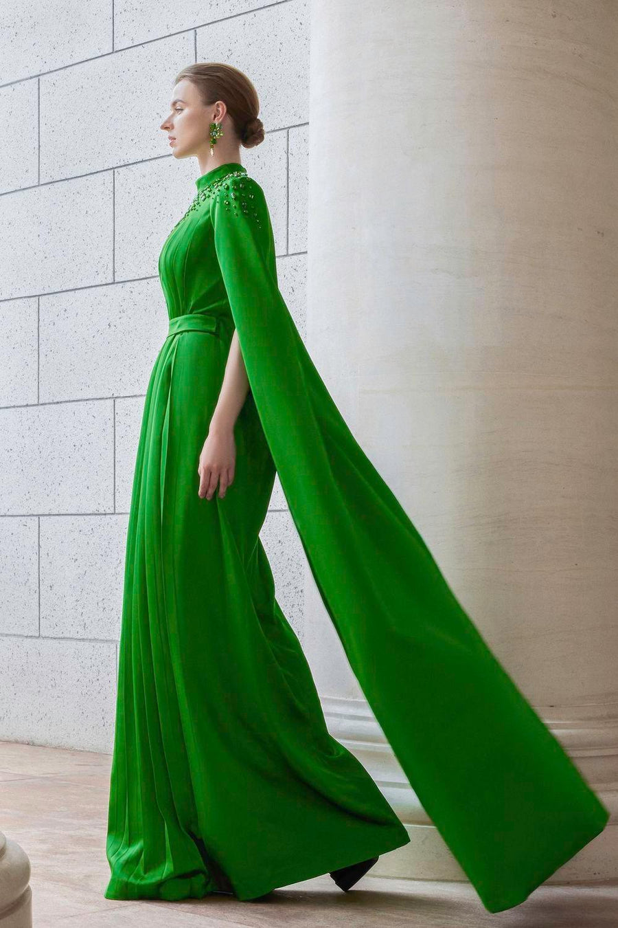 Halcyon Cape Pleated Silk Floor Length Dress Gown Dress I.H.F Atelier