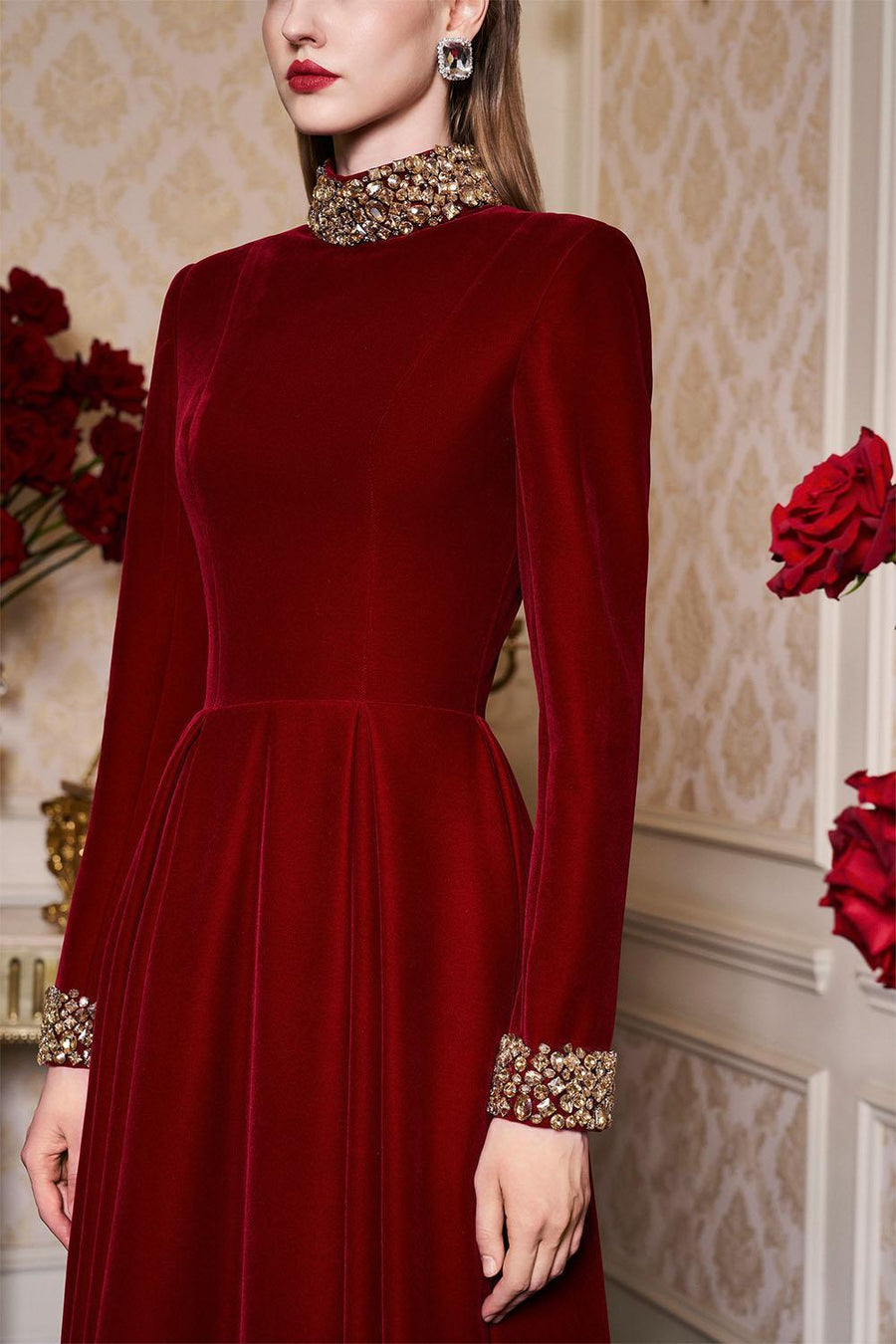Haley A-line Draped Velvet Floor Length Dress Gown Dress I.H.F Atelier
